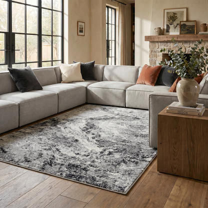Micah Abstract Marble Contemporary Grey and Black Indoor Rug