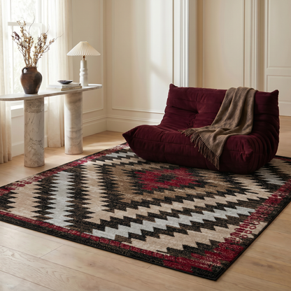 Zuni Geometric Traditional Brown and Red Indoor Rug