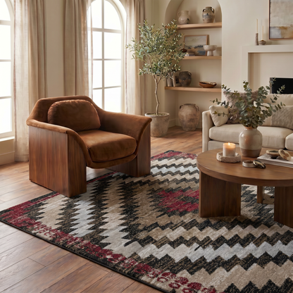 Zuni Geometric Traditional Brown and Red Indoor Rug