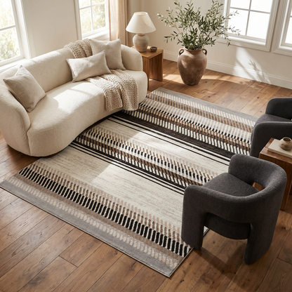 Orion Striped Contemporary Beige and Brown Indoor Rug