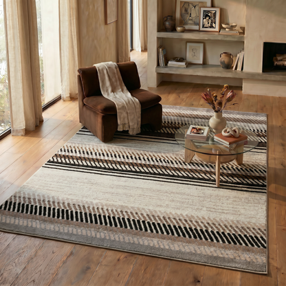 Orion Striped Contemporary Beige and Brown Indoor Rug