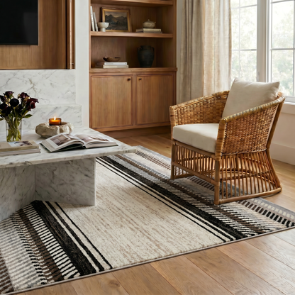 Orion Striped Contemporary Beige and Brown Indoor Rug