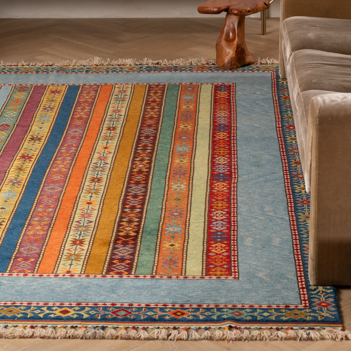 Handmade Kilim Multicolor Striped Rug 8' x 11'