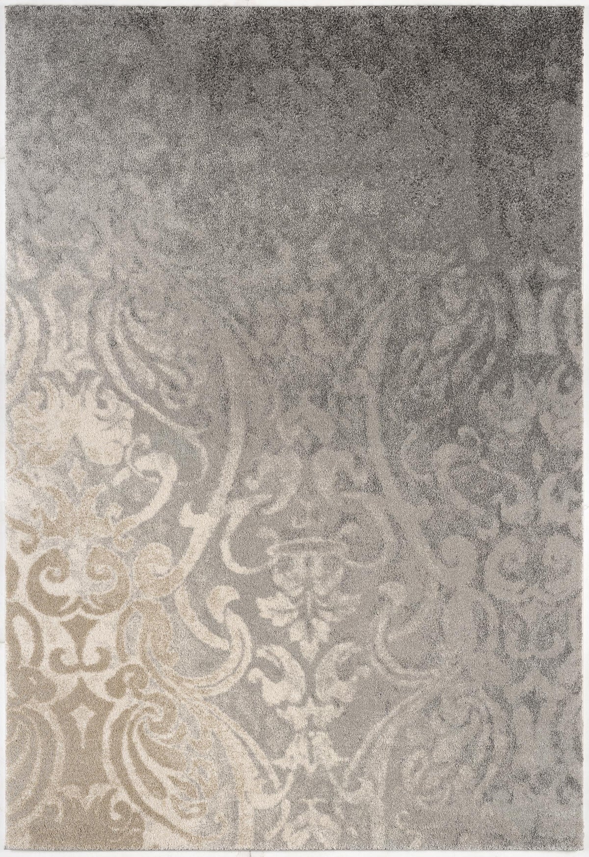 Adrian Distressed Damask Transitional Grey and Beige Indoor Rug