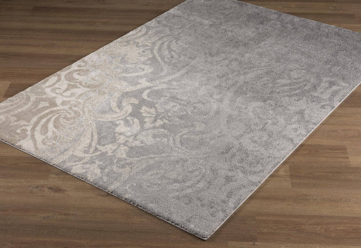 Adrian Distressed Damask Transitional Grey and Beige Indoor Rug