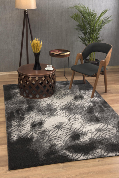 Tapis noir contemporain scandinave en peluche de Nouvelle-Zélande