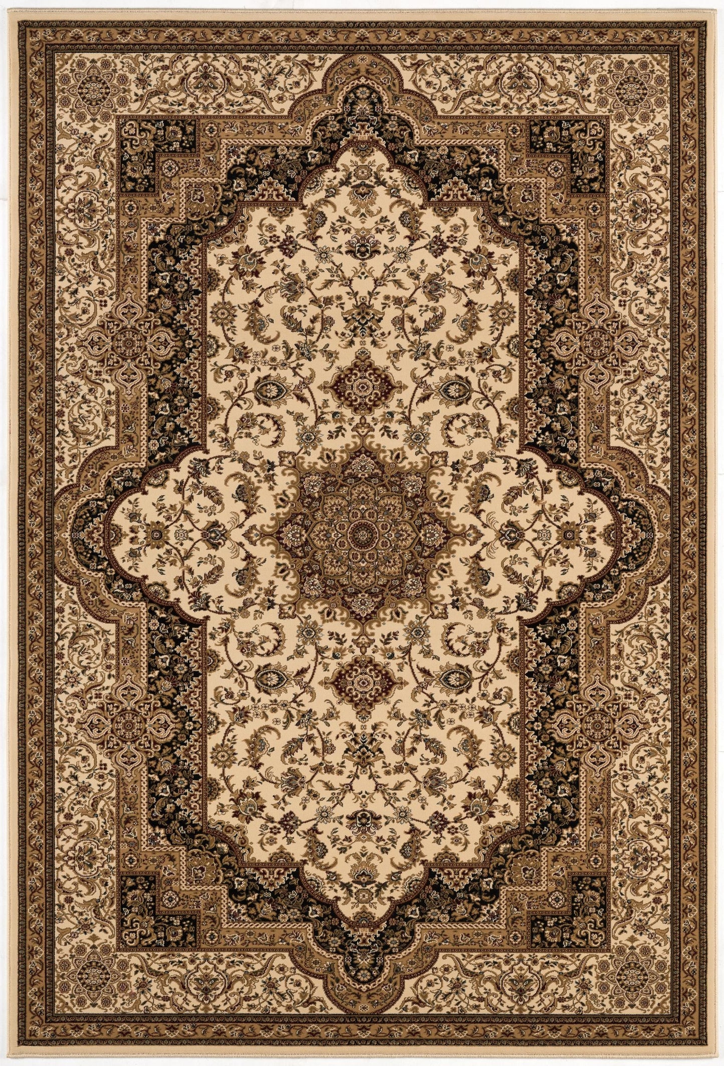 Tapis crème traditionnel persan majestueux