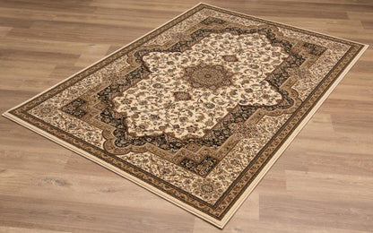 Tapis crème traditionnel persan majestueux