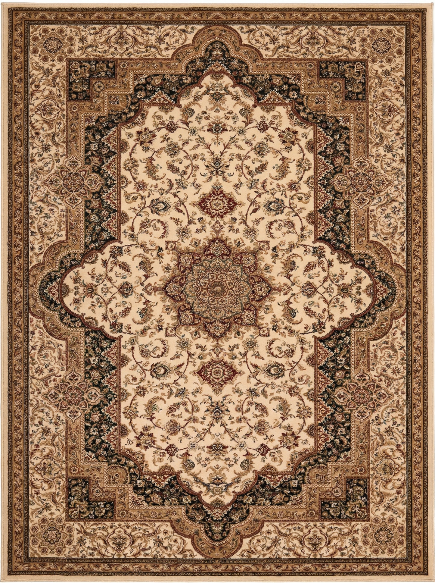 Hadi Persian Medallion Traditional Cream and Black Indoor Rug-2