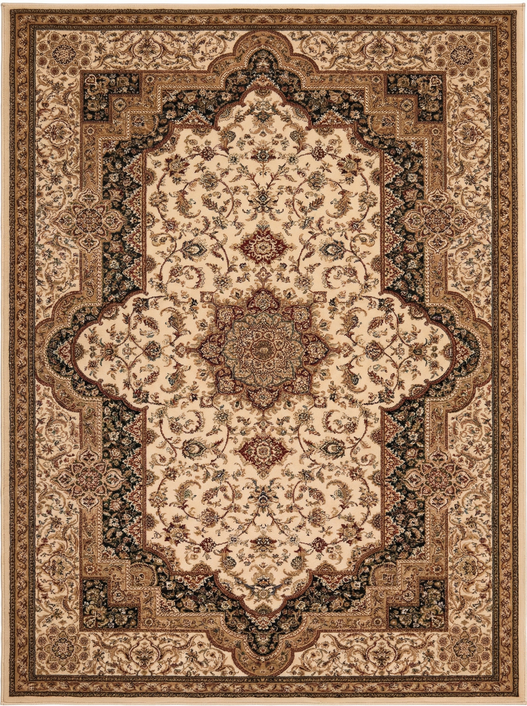 Hadi Persian Medallion Traditional Cream and Black Indoor Rug-2