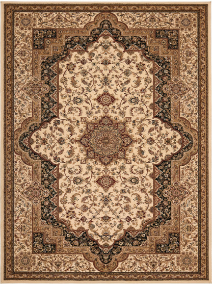 Hadi Persian Medallion Traditional Cream and Black Indoor Rug-2