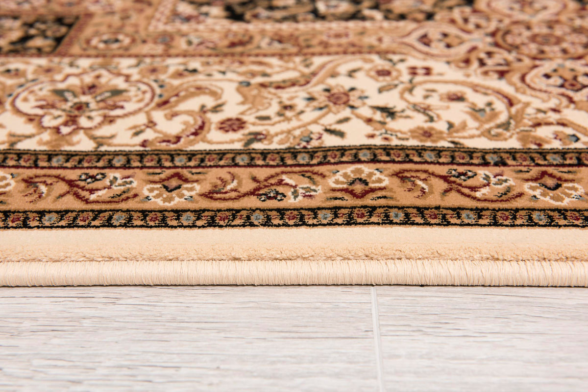 Hadi Persian Medallion Traditional Cream and Black Indoor Rug