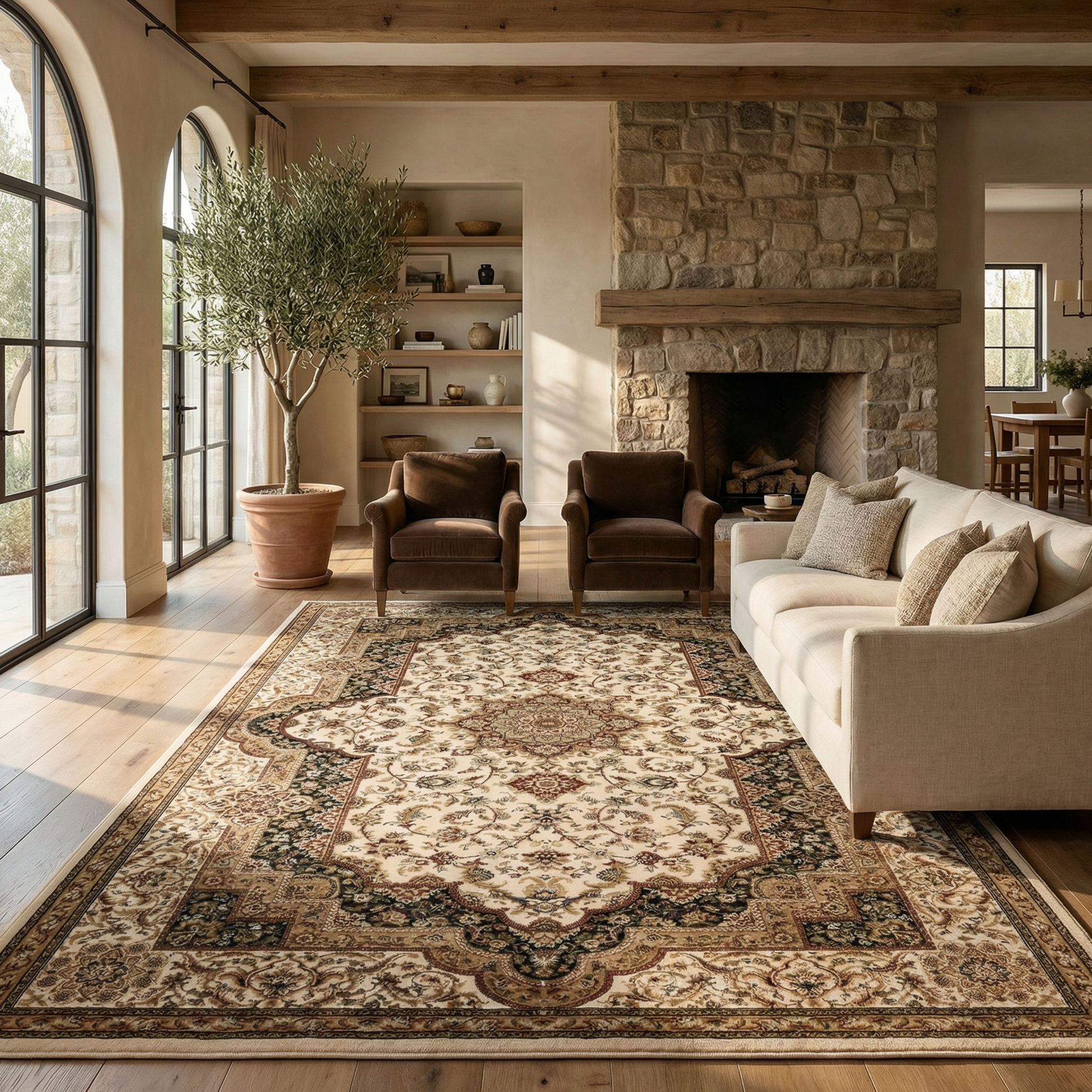 Hadi Persian Medallion Traditional Cream and Black Indoor Rug-5