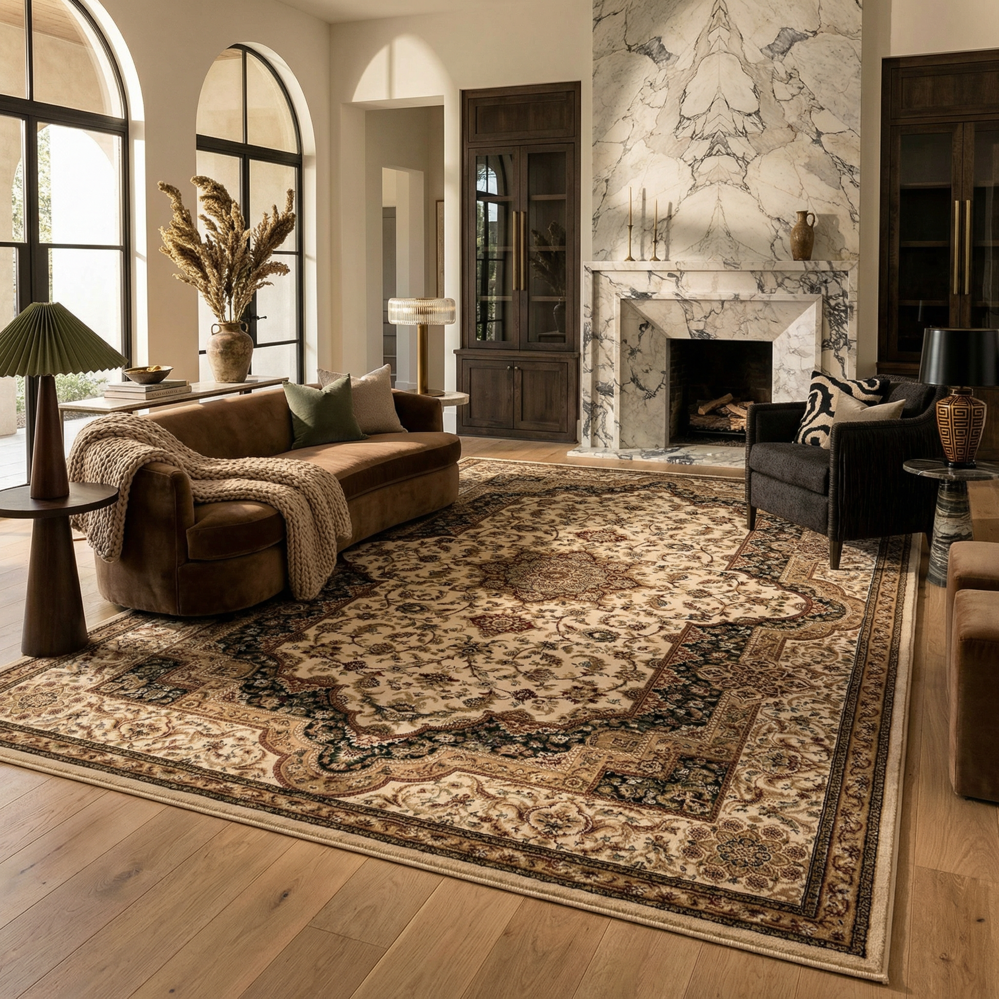 Hadi Persian Medallion Traditional Cream and Black Indoor Rug-7