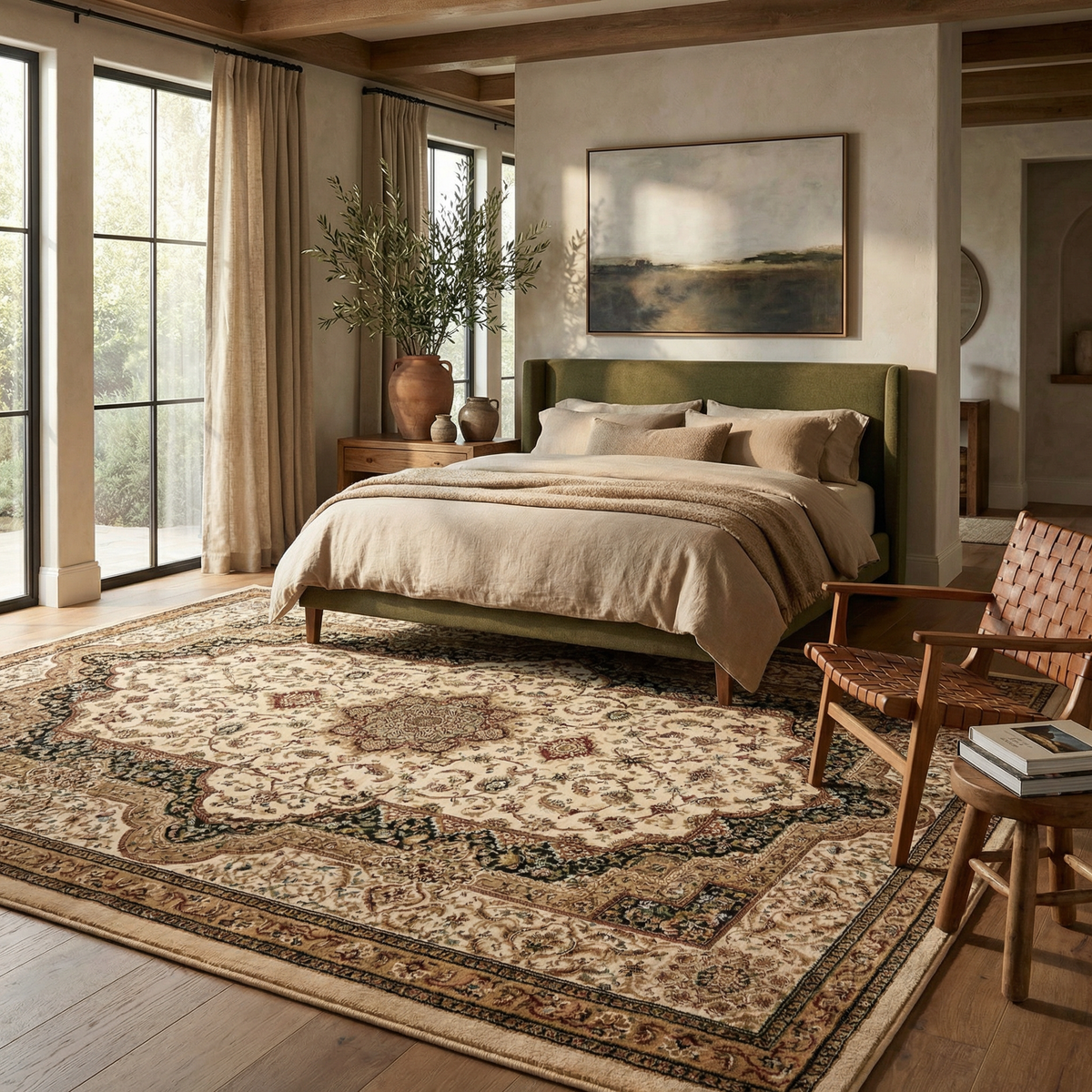 Hadi Persian Medallion Traditional Cream and Black Indoor Rug
