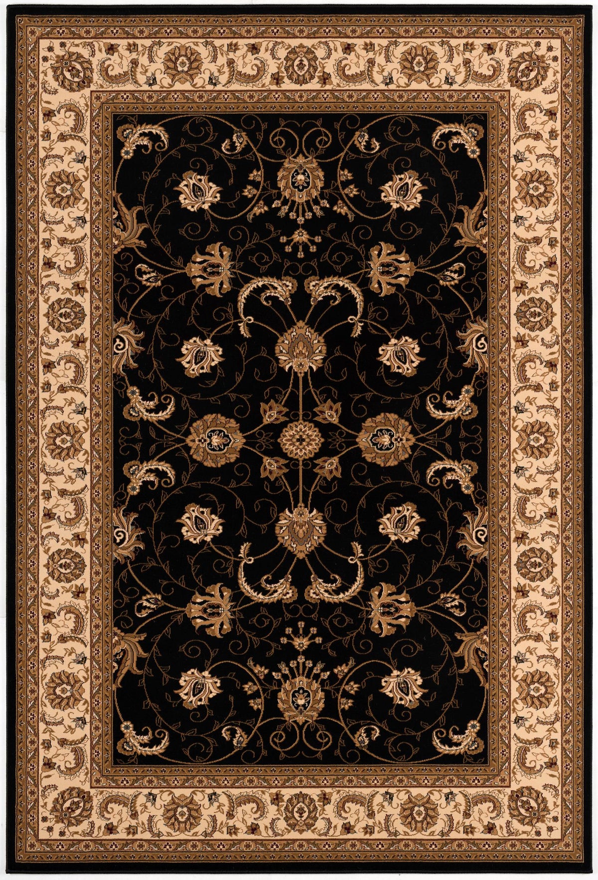 Alfombra tradicional Fayez Persian Medallion en crema y negro para interiores