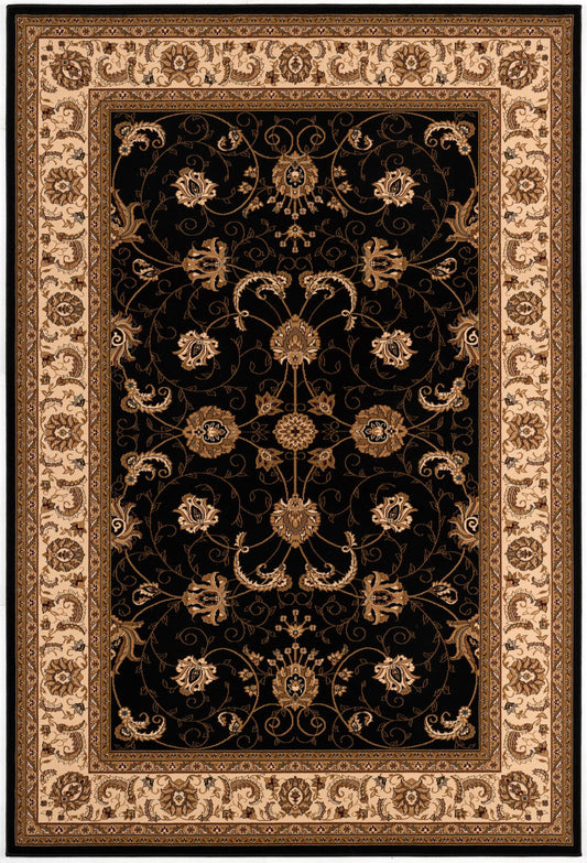 Tapis noir traditionnel persan majestueux