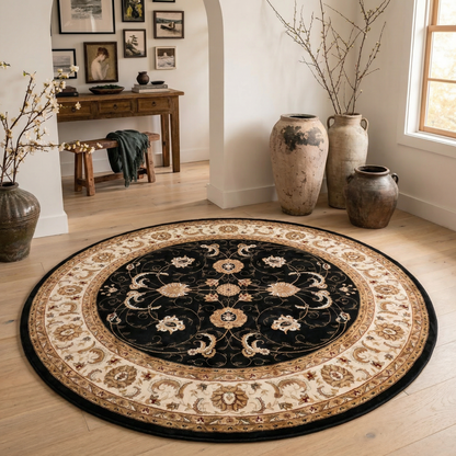 Fayez Persian Medallion Traditional Cream and Black Indoor Rug-23