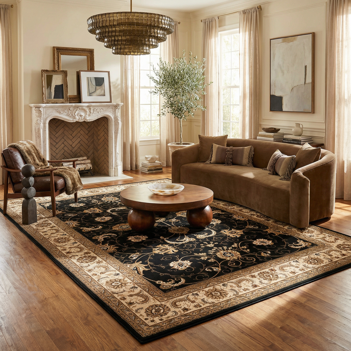 Fayez Persian Medallion Traditional Cream and Black Indoor Rug
