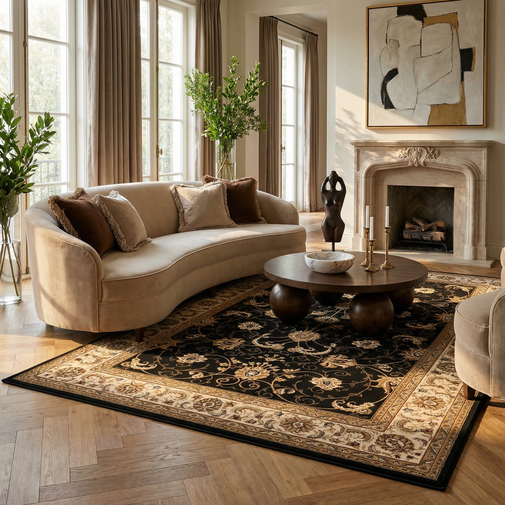 Fayez Persian Medallion Traditional Cream and Black Indoor Rug-4