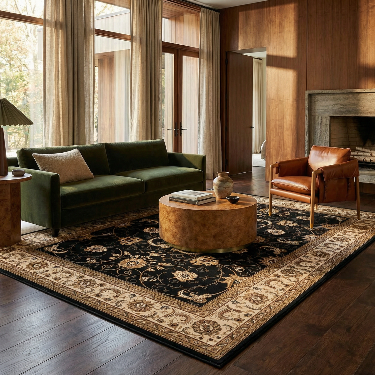 Fayez Persian Medallion Traditional Cream and Black Indoor Rug