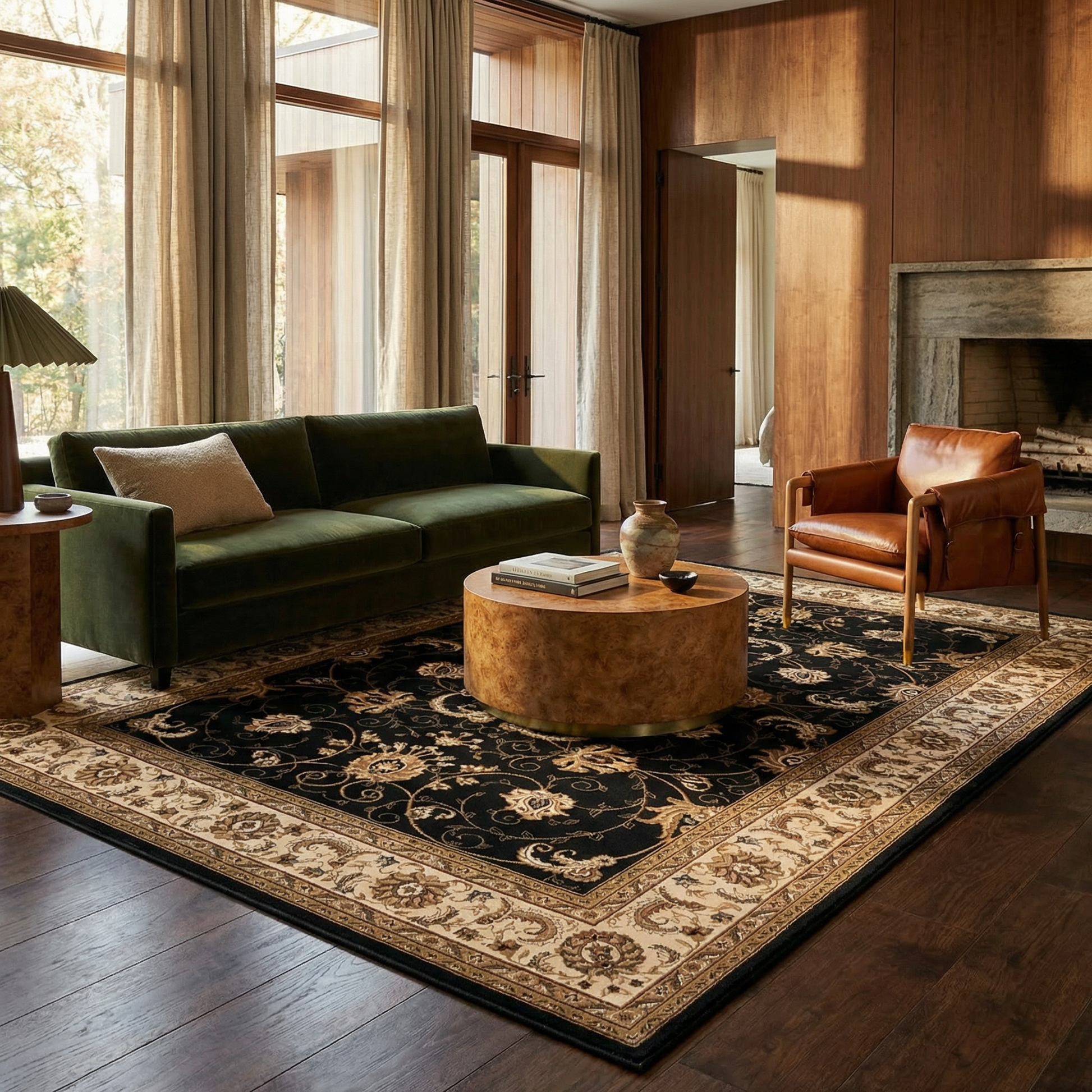Fayez Persian Medallion Traditional Cream and Black Indoor Rug-7