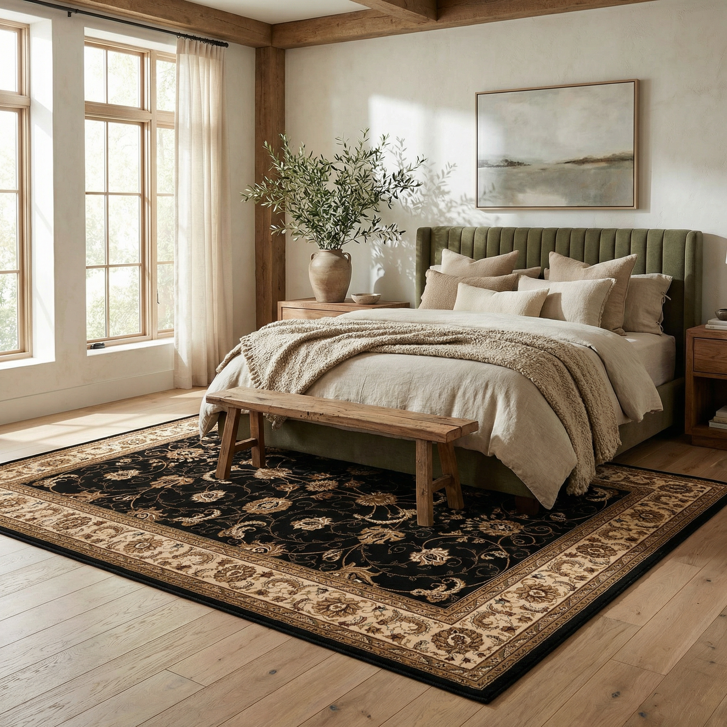 Fayez Persian Medallion Traditional Cream and Black Indoor Rug-8