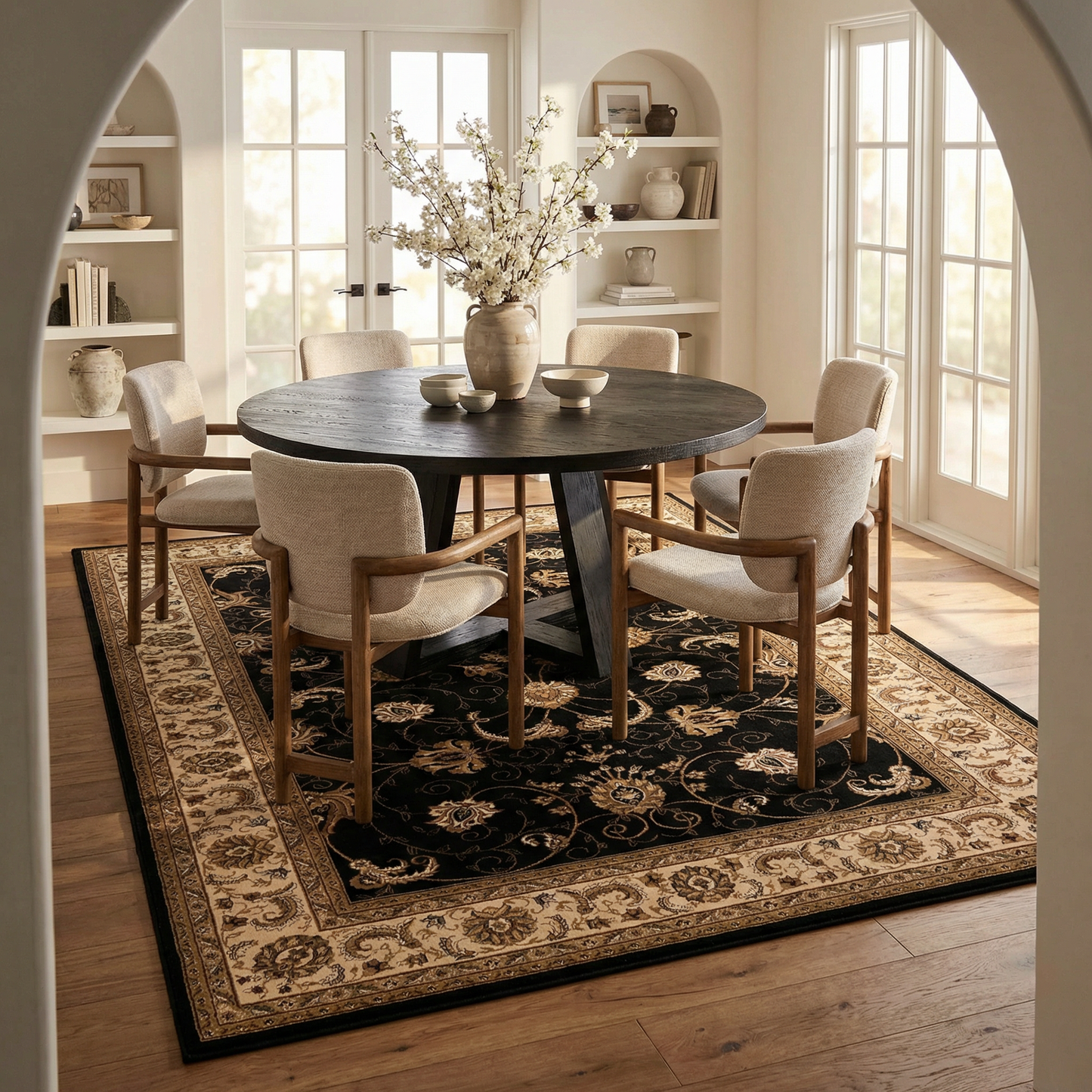Fayez Persian Medallion Traditional Cream and Black Indoor Rug-9