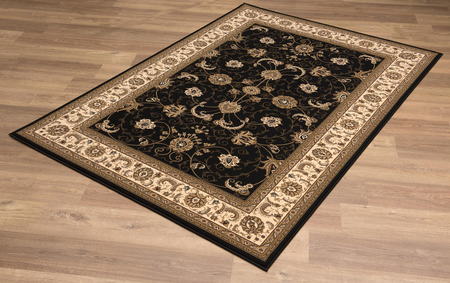 Fayez Persian Medallion Traditional Cream and Black Indoor Rug