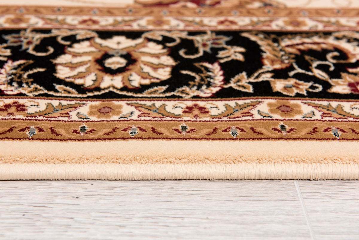 Fayez Persian Medallion Traditional Beige and Black Indoor Rug