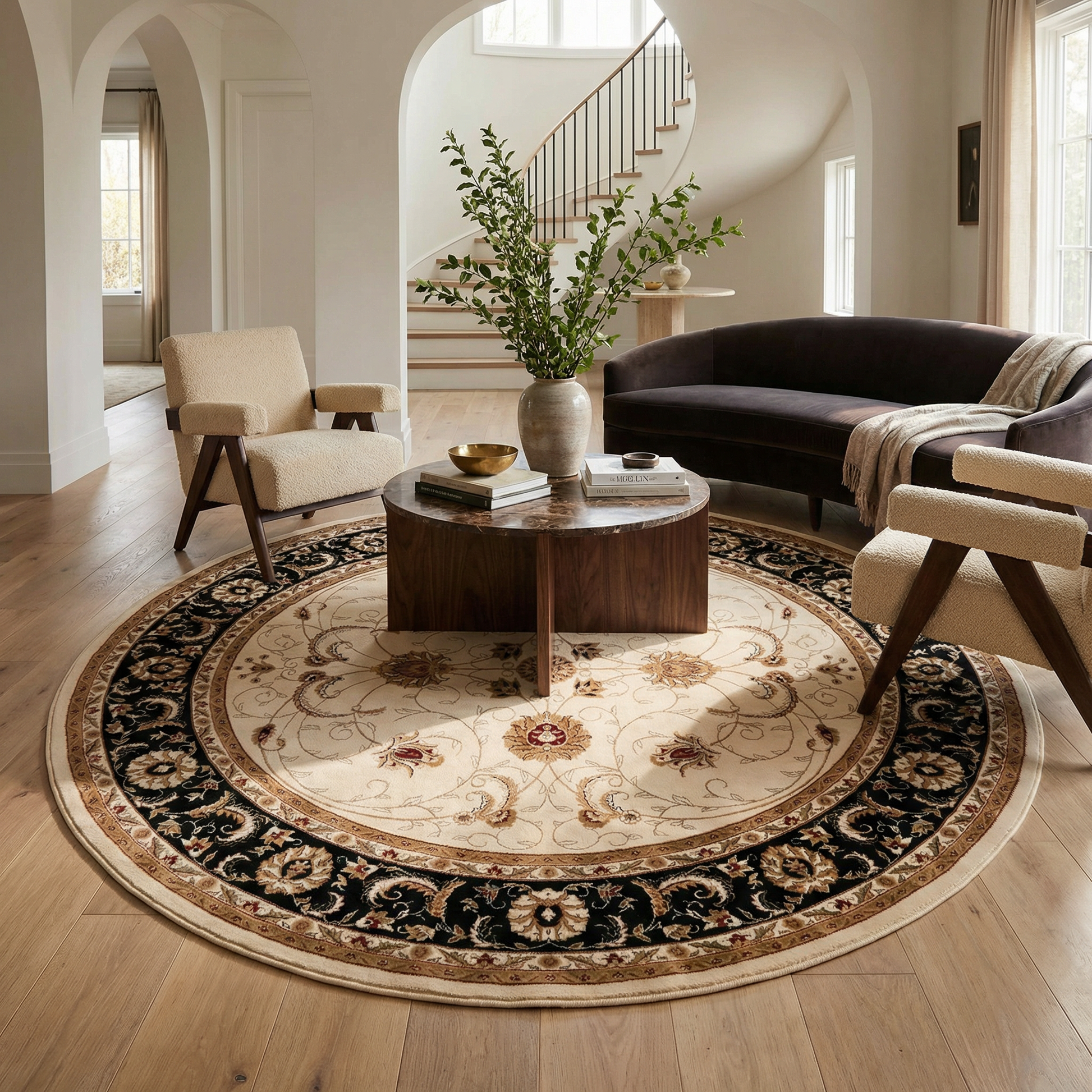 Fayez Persian Medallion Traditional Beige and Black Indoor Rug-25