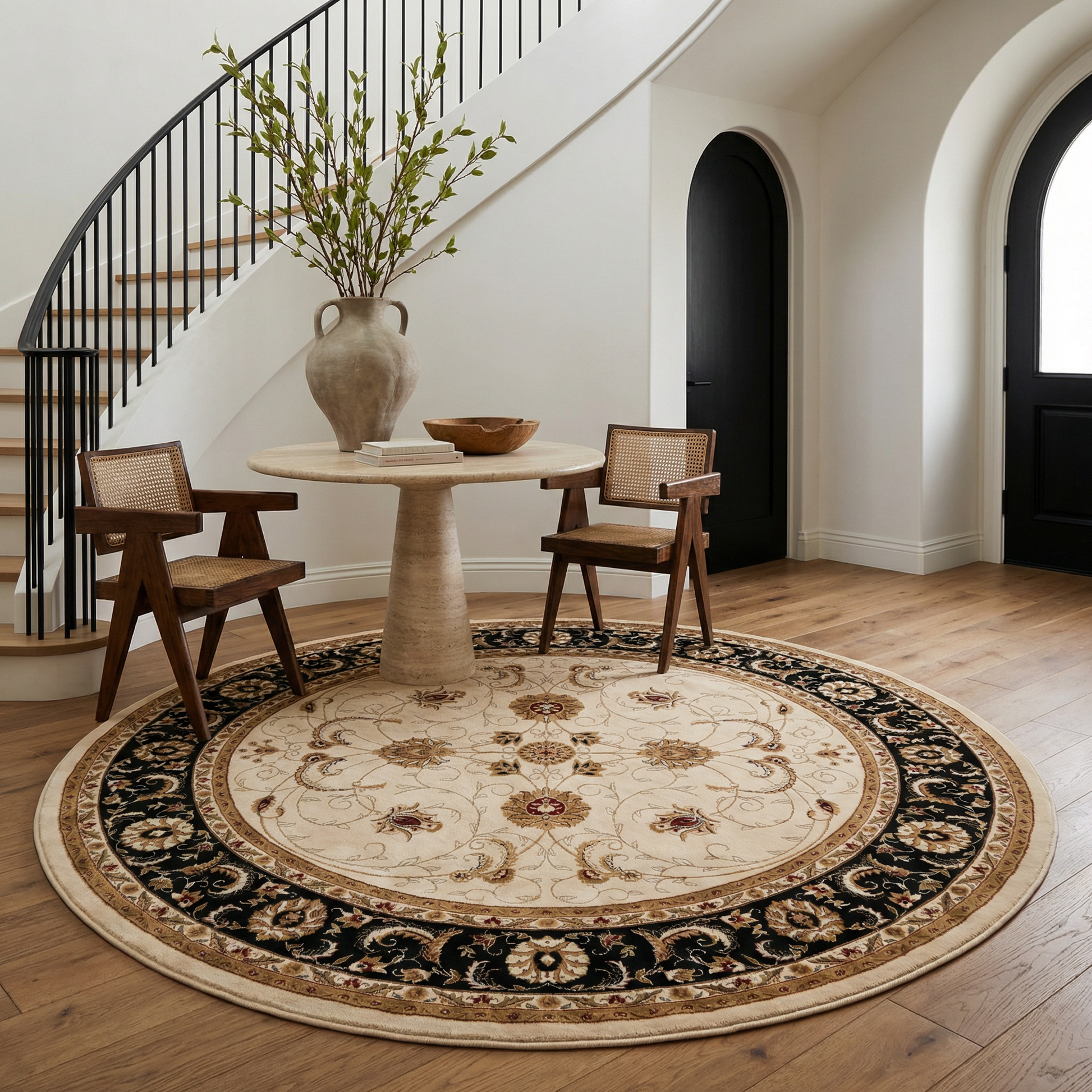 Fayez Persian Medallion Traditional Beige and Black Indoor Rug-27