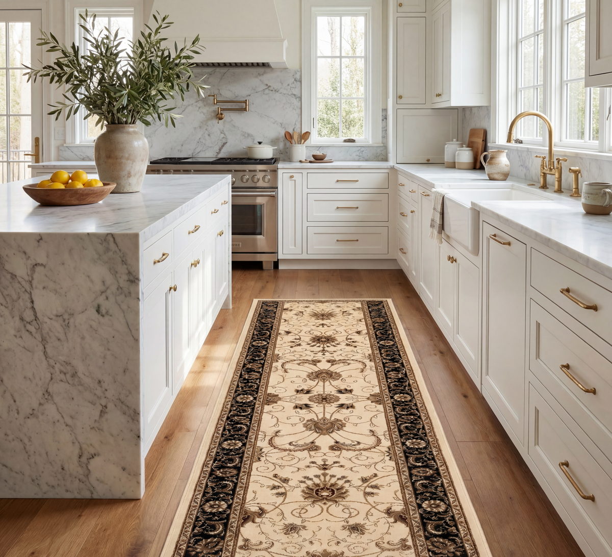 Fayez Persian Medallion Traditional Beige and Black Indoor Rug