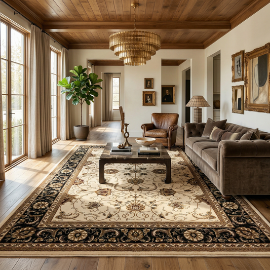 Tapis persan traditionnel beige majestueux