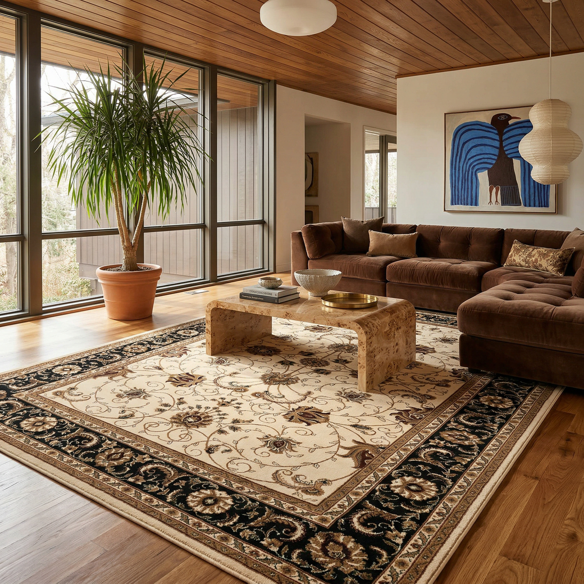 Fayez Persian Medallion Traditional Beige and Black Indoor Rug