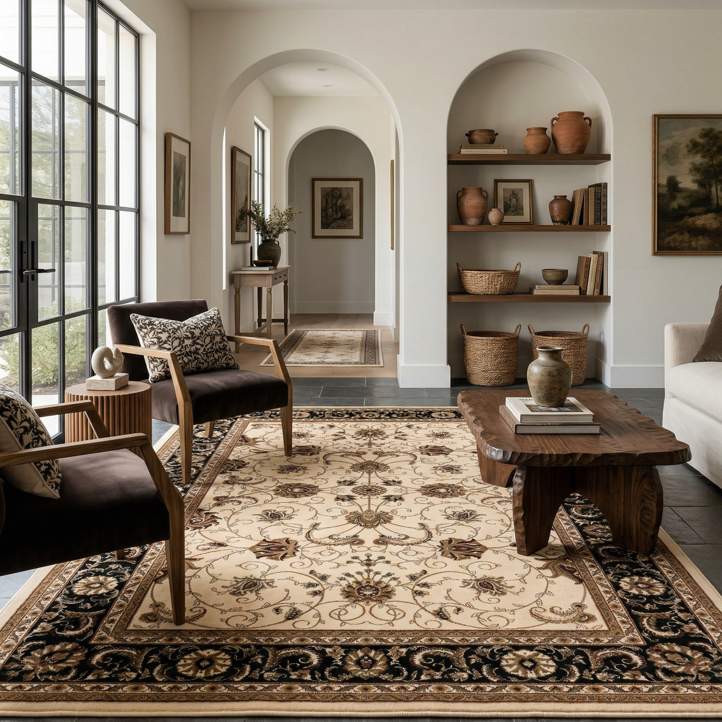 Fayez Persian Medallion Traditional Beige and Black Indoor Rug-6