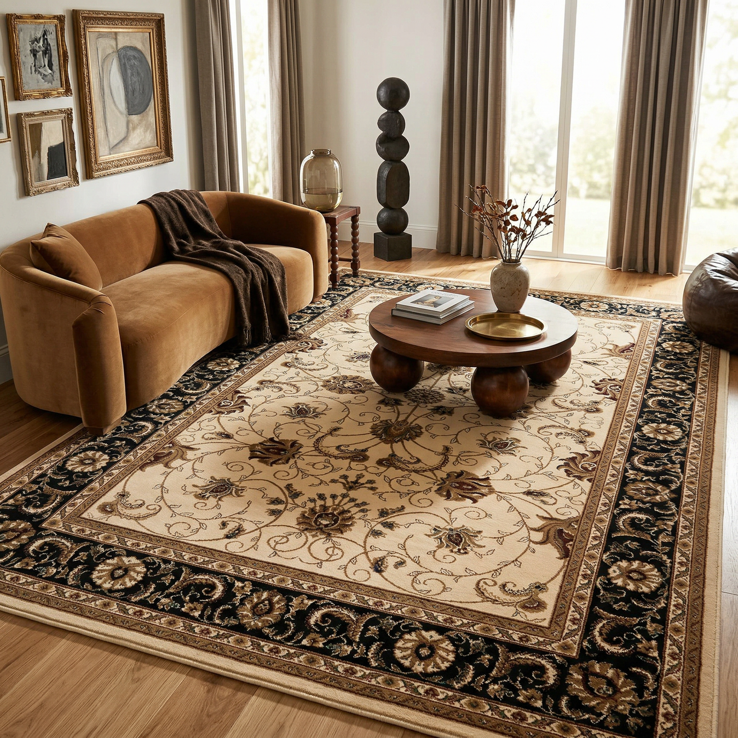 Fayez Persian Medallion Traditional Beige and Black Indoor Rug-8