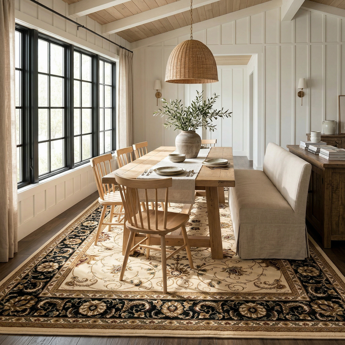 Fayez Persian Medallion Traditional Beige and Black Indoor Rug