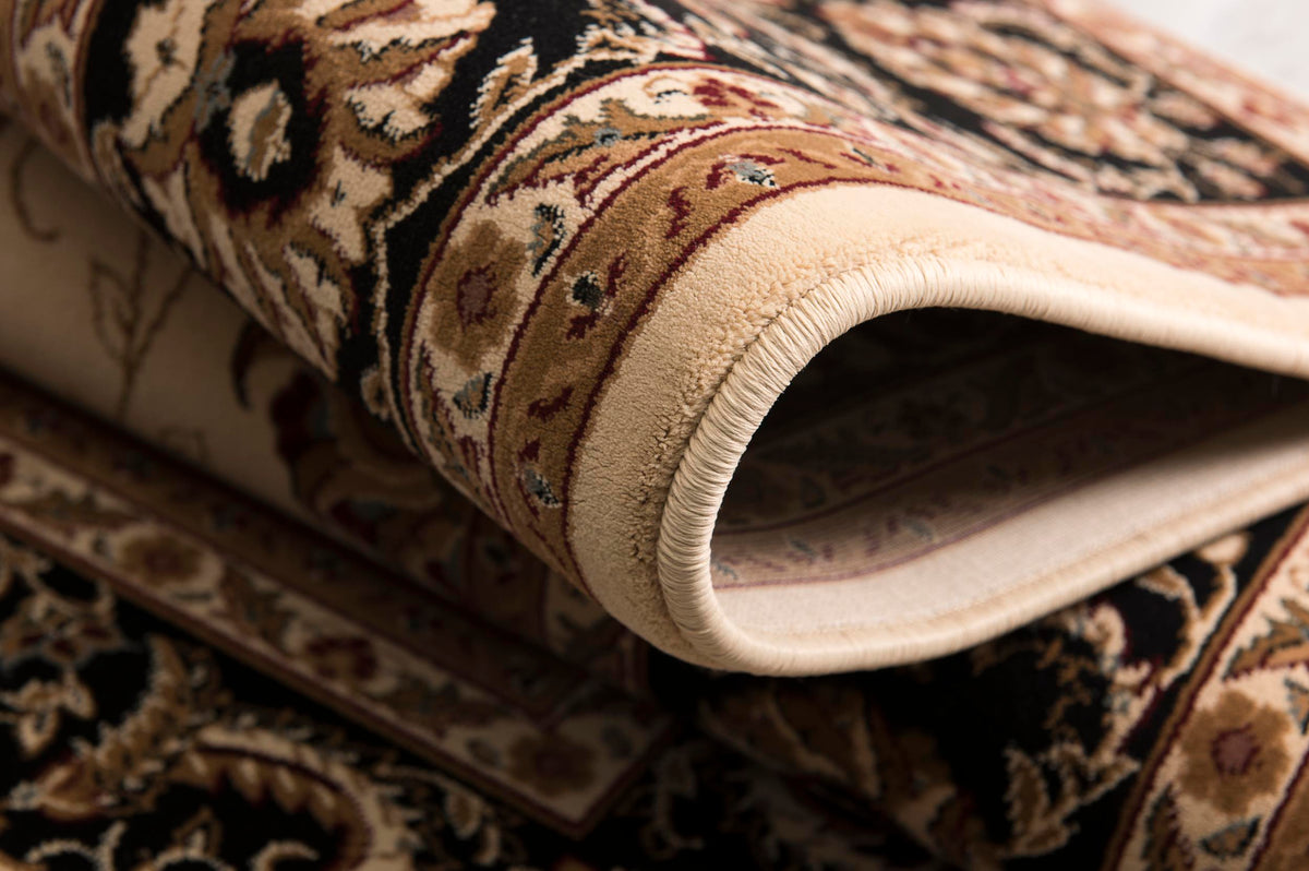 Fayez Persian Medallion Traditional Beige and Black Indoor Rug