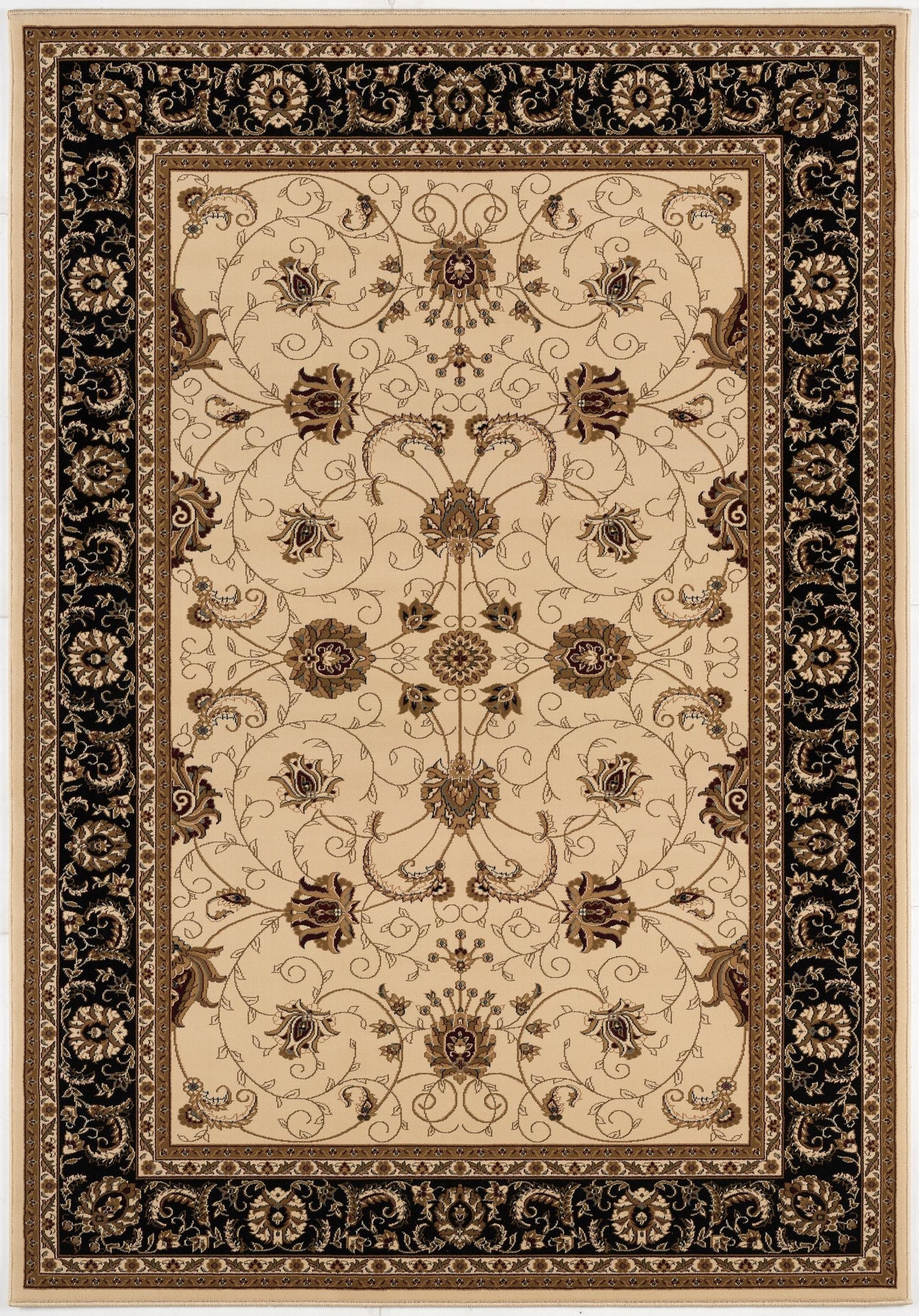 Fayez Persian Medallion Traditional Beige and Black Indoor Rug