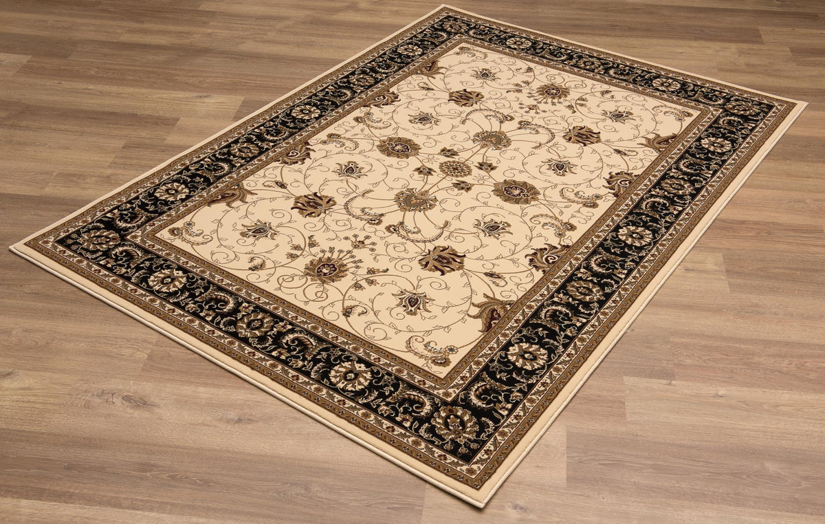 Fayez Persian Medallion Traditional Beige and Black Indoor Rug