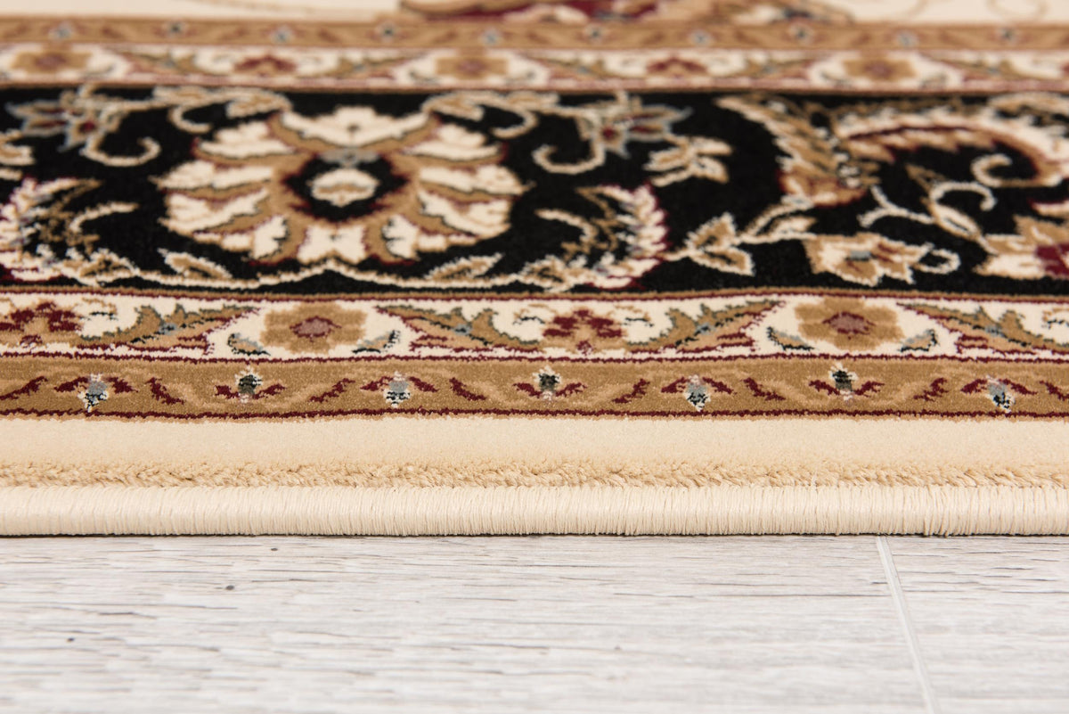 Fayez Persian Medallion Traditional Beige and Black Indoor Rug