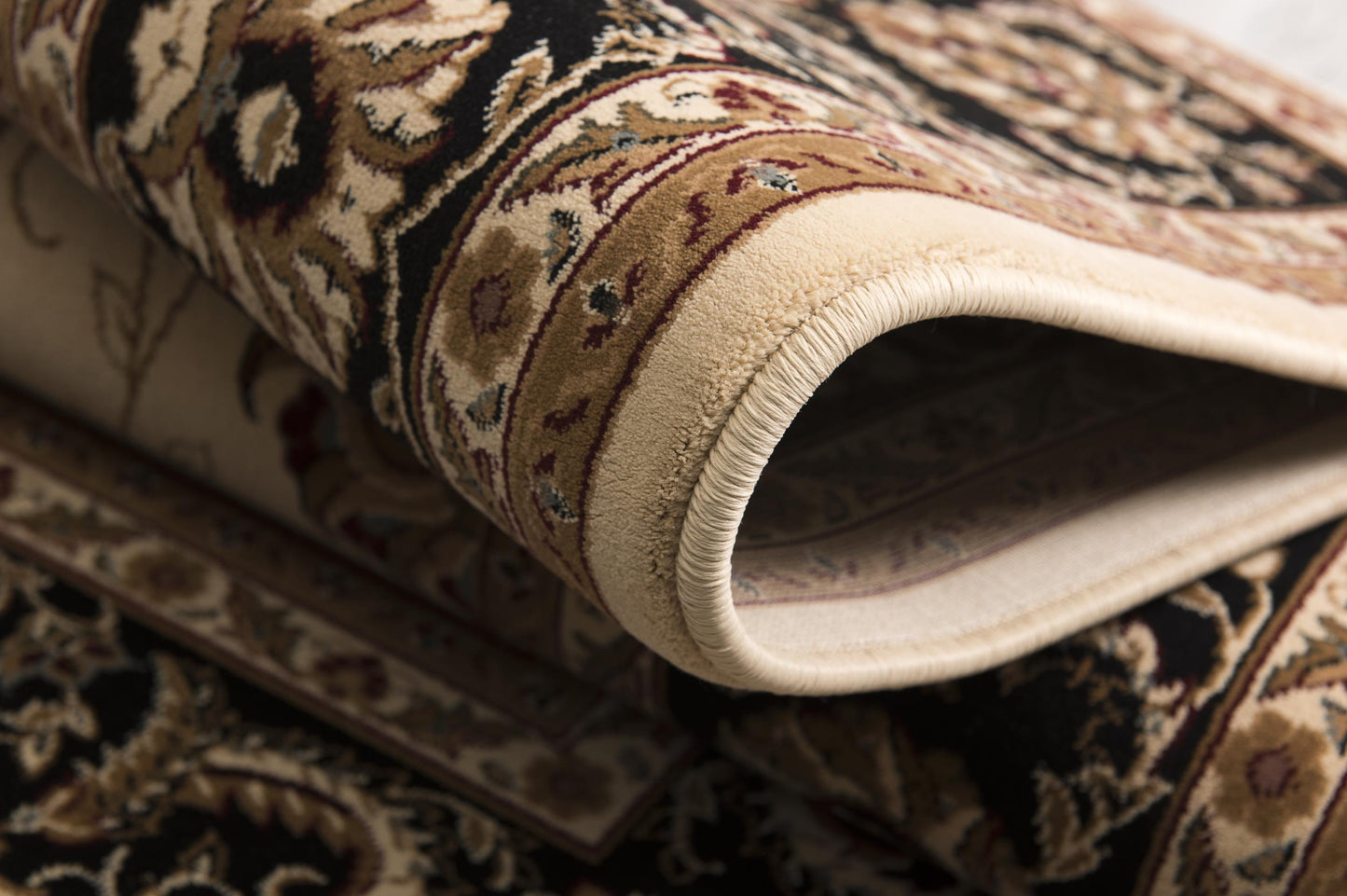 Fayez Persian Medallion Traditional Beige and Black Indoor Rug