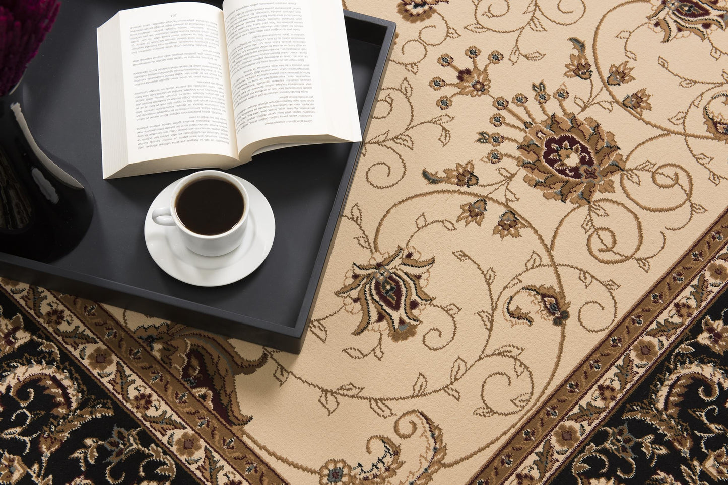 Fayez Persian Medallion Traditional Beige and Black Indoor Rug