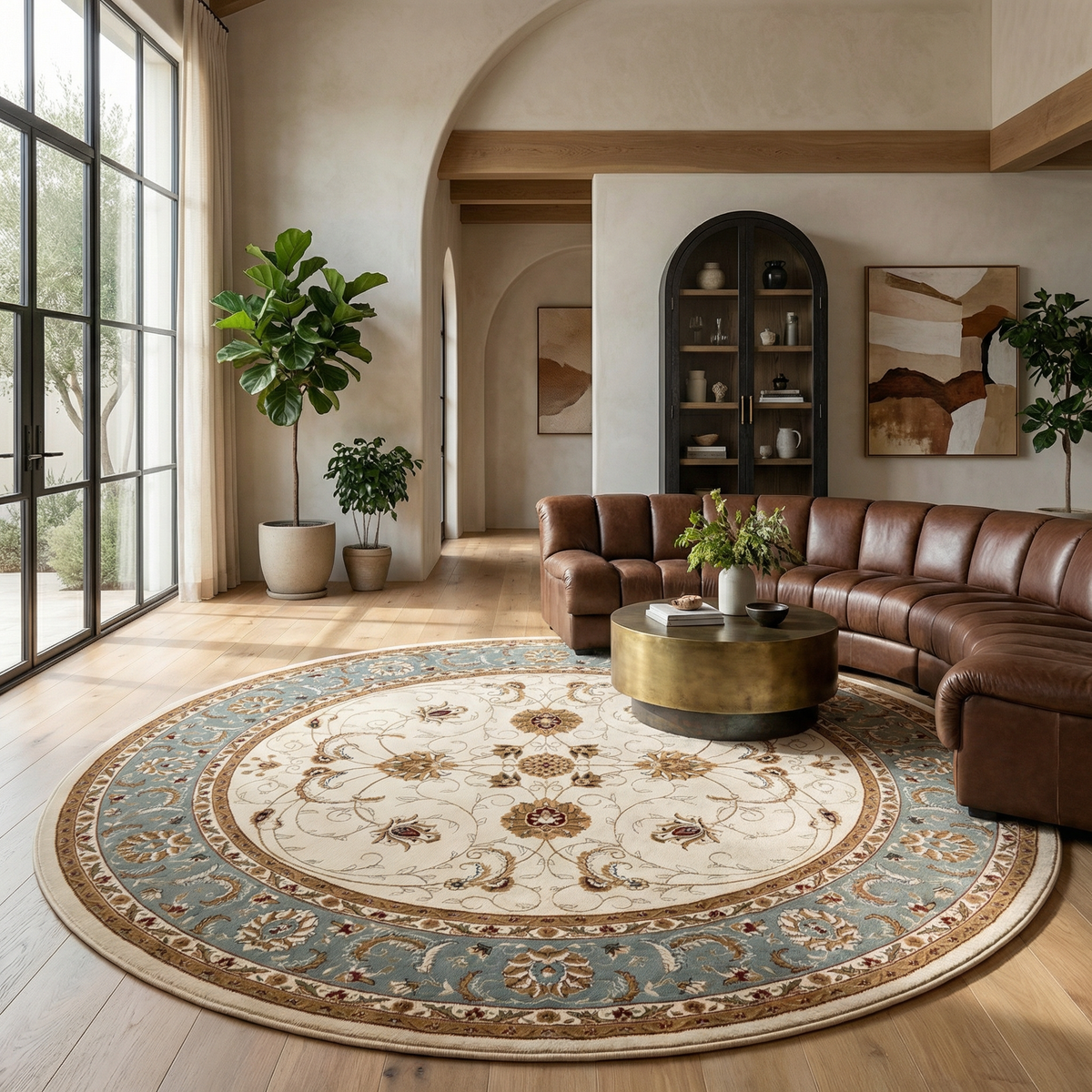 Fayez Persian Medallion Traditional Beige and Blue Indoor Rug