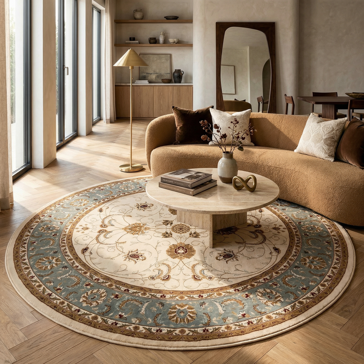 Fayez Persian Medallion Traditional Beige and Blue Indoor Rug
