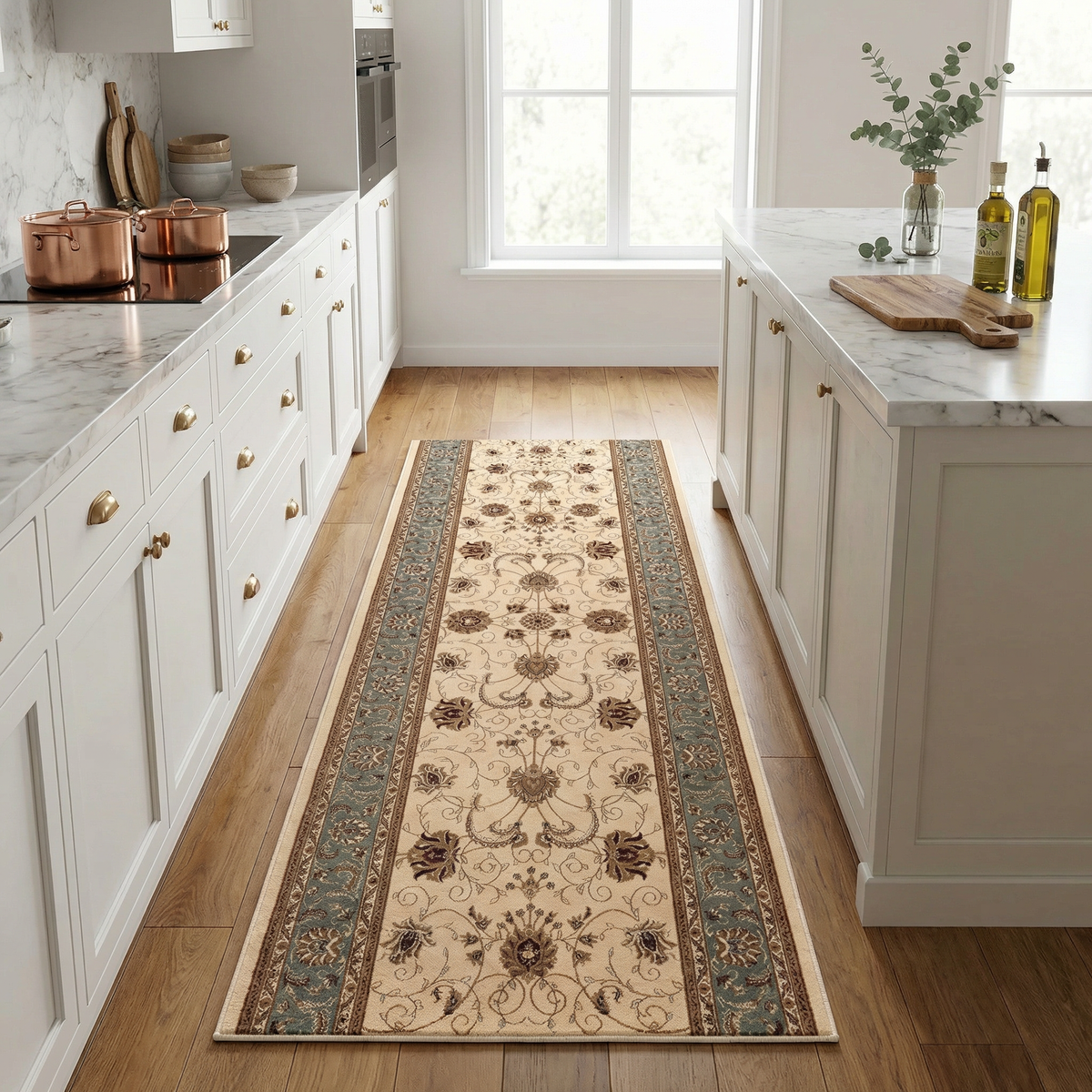 Fayez Persian Medallion Traditional Beige and Blue Indoor Rug