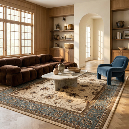 Fayez Persian Medallion Traditional Beige and Blue Indoor Rug-4