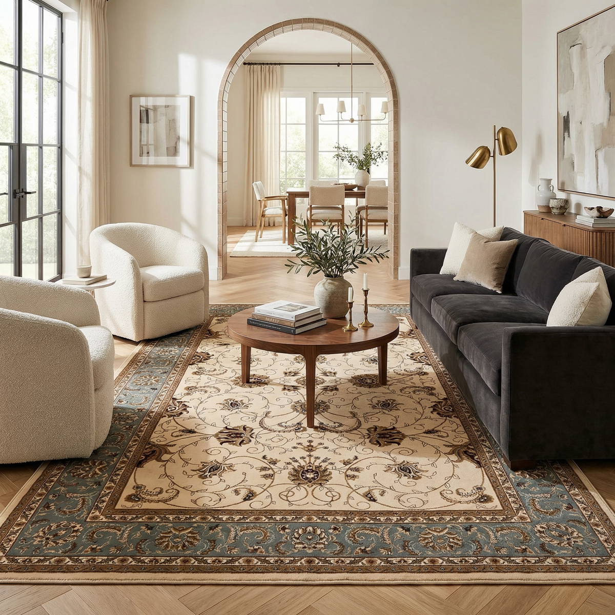 Fayez Persian Medallion Traditional Beige and Blue Indoor Rug