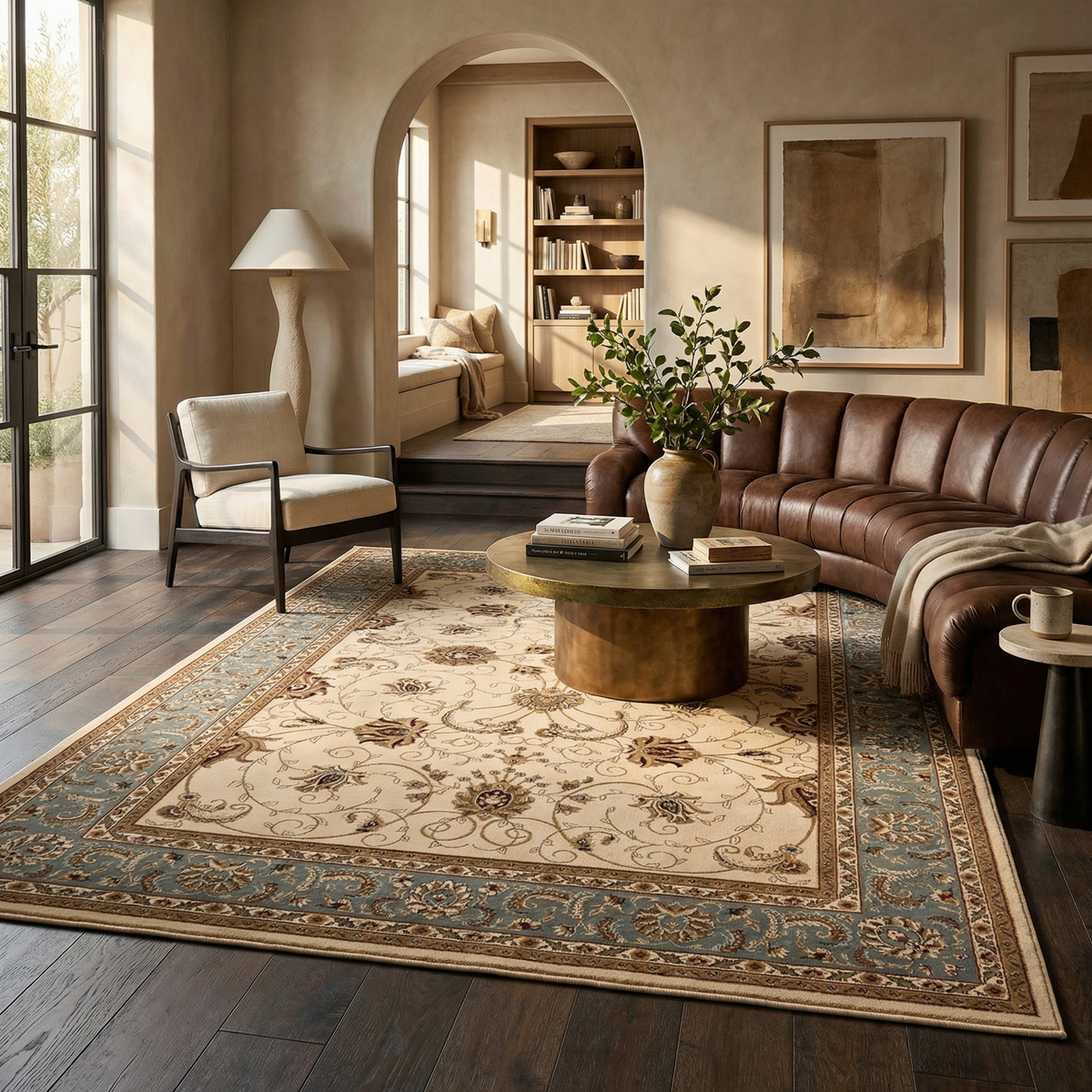 Fayez Persian Medallion Traditional Beige and Blue Indoor Rug